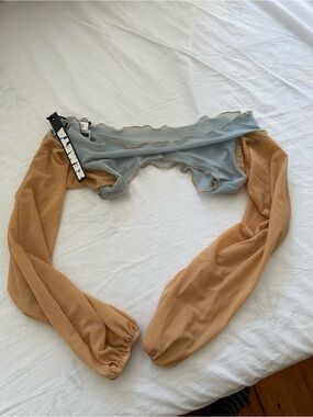 NWT zemeta mesh top crop orange blue medium sheer long sleeve